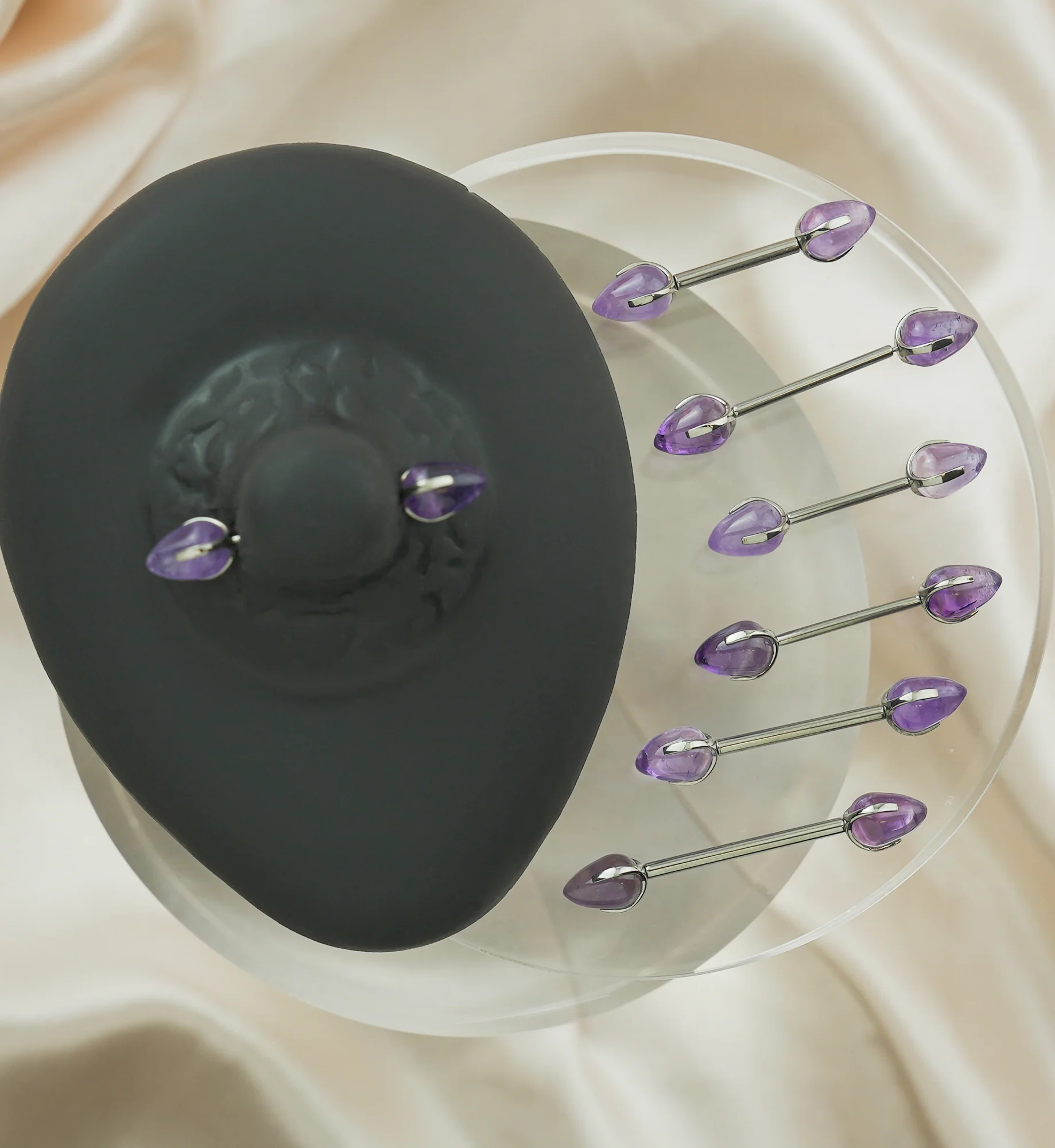 Point Amethyst Stone Threadless Titanium Nipple Barbell - Mrs Treak