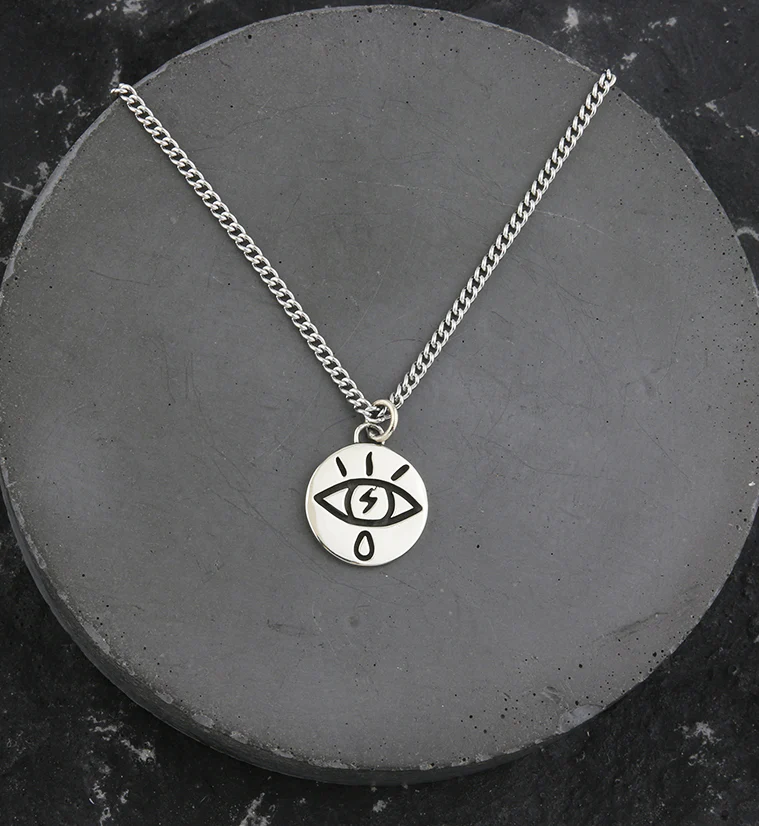 Electric Eye White Brass Charm Necklace - Mrs Treak