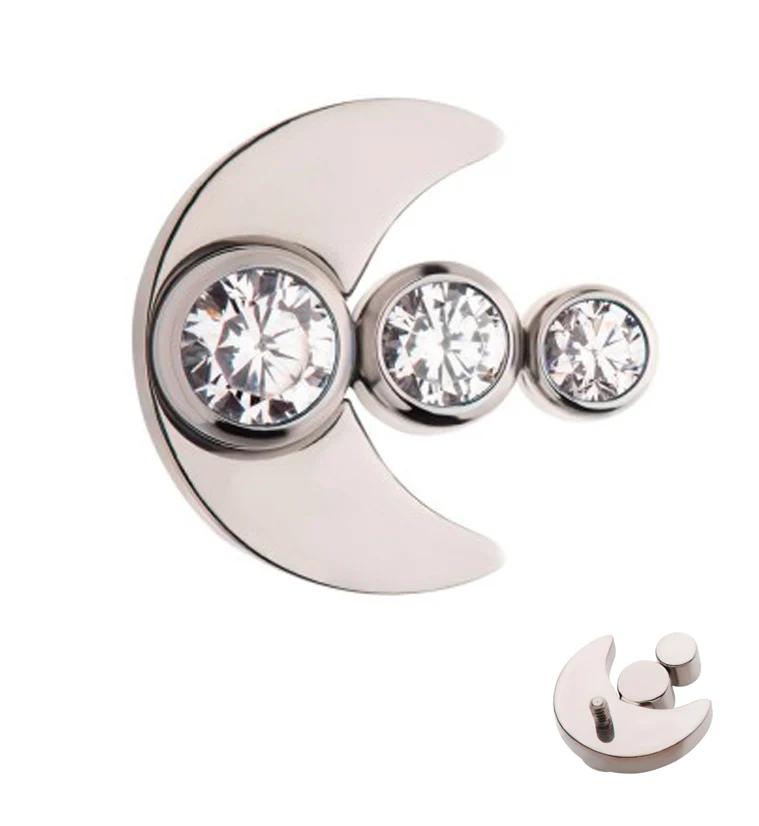 Half Moon Triple CZ Internally Threaded Titanium Top - Mrs Treak