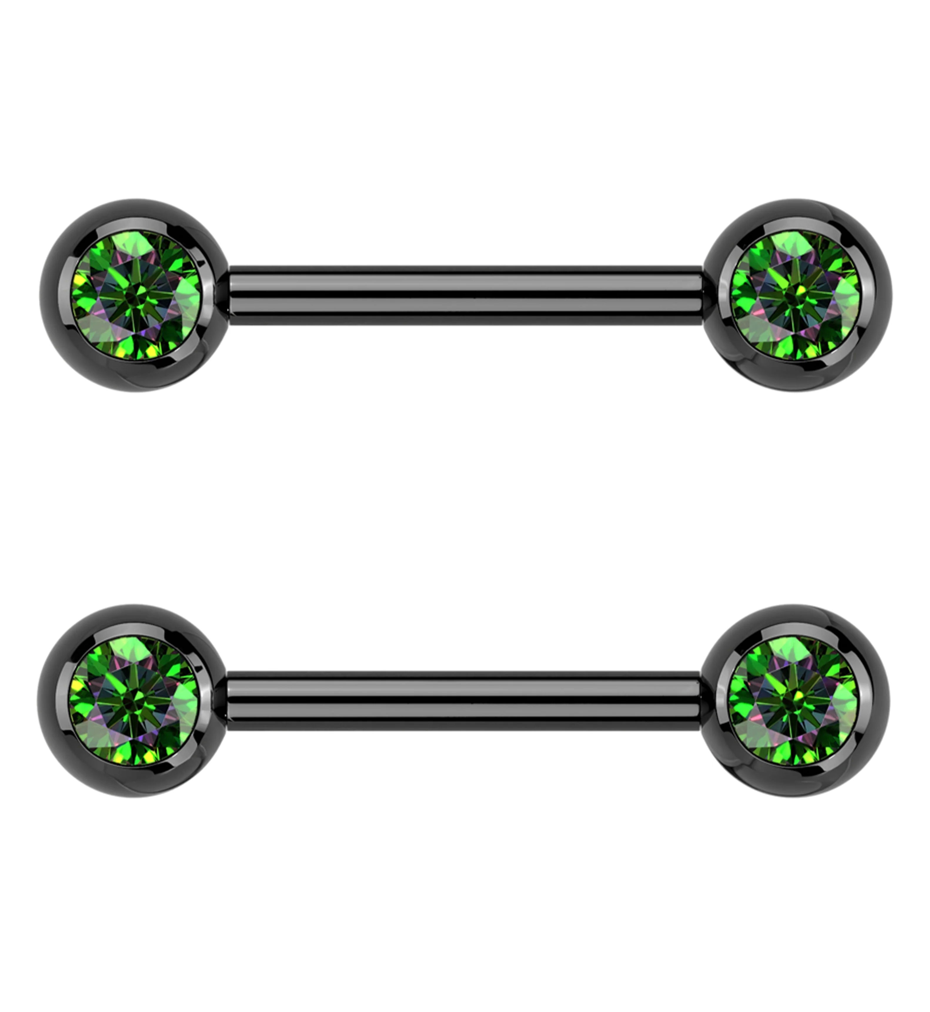 Black PVD Black Aurora CZ Ball Internally Threaded Titanium Nipple Barbells - Mrs Treak