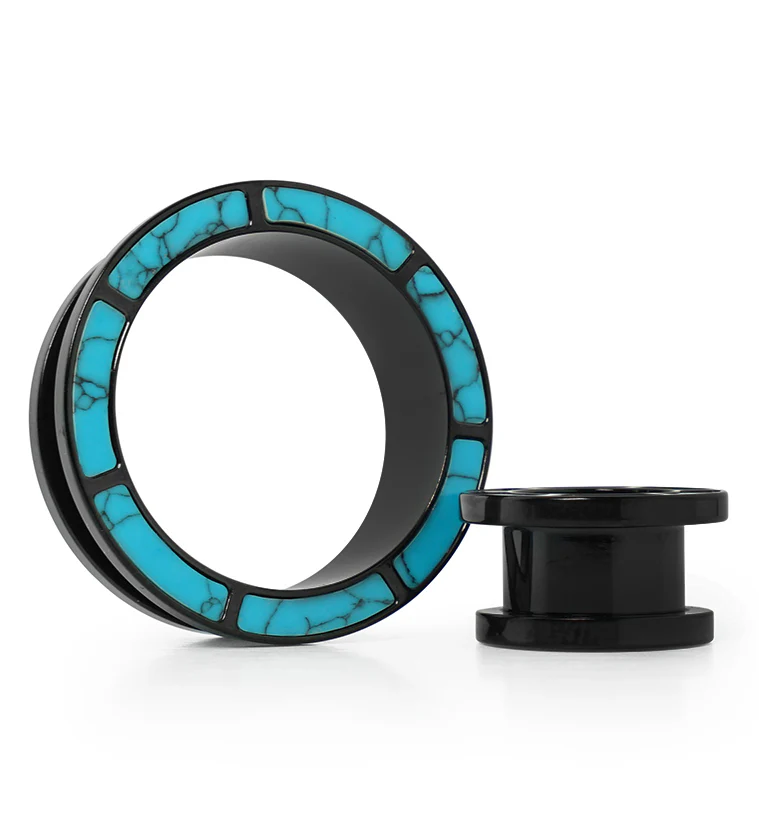 Black PVD Howlite Turquoise Rim Stainless Steel Tunnel Plugs - Mrs Treak