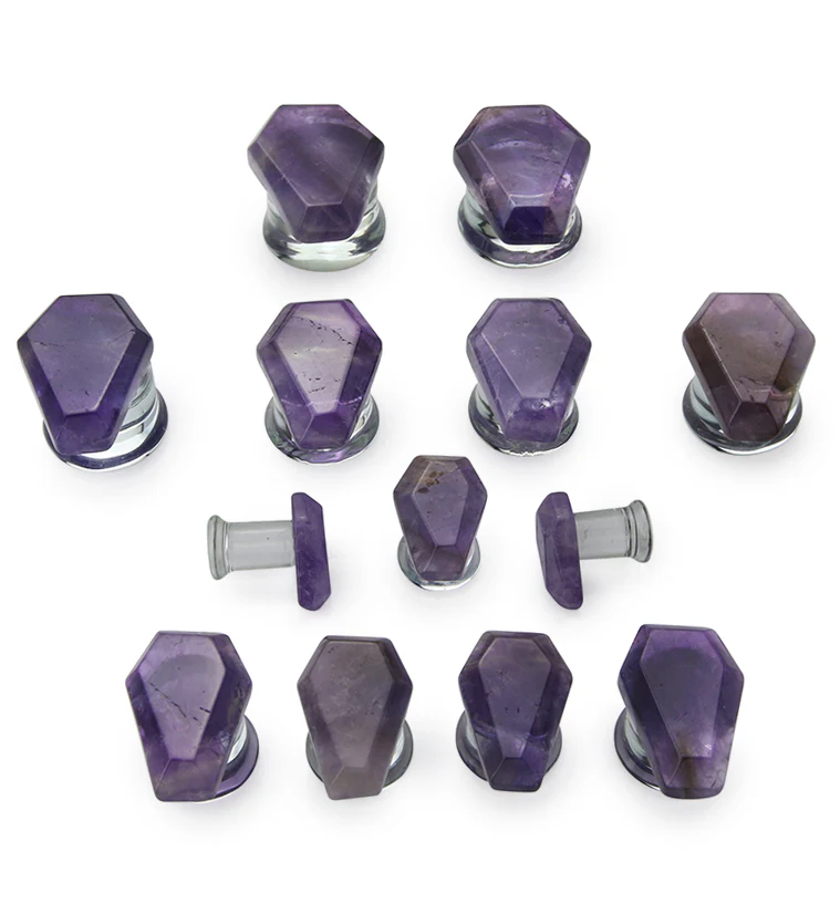 Amethyst Stone Coffin Double Flare Glass Plugs - Mrs Treak