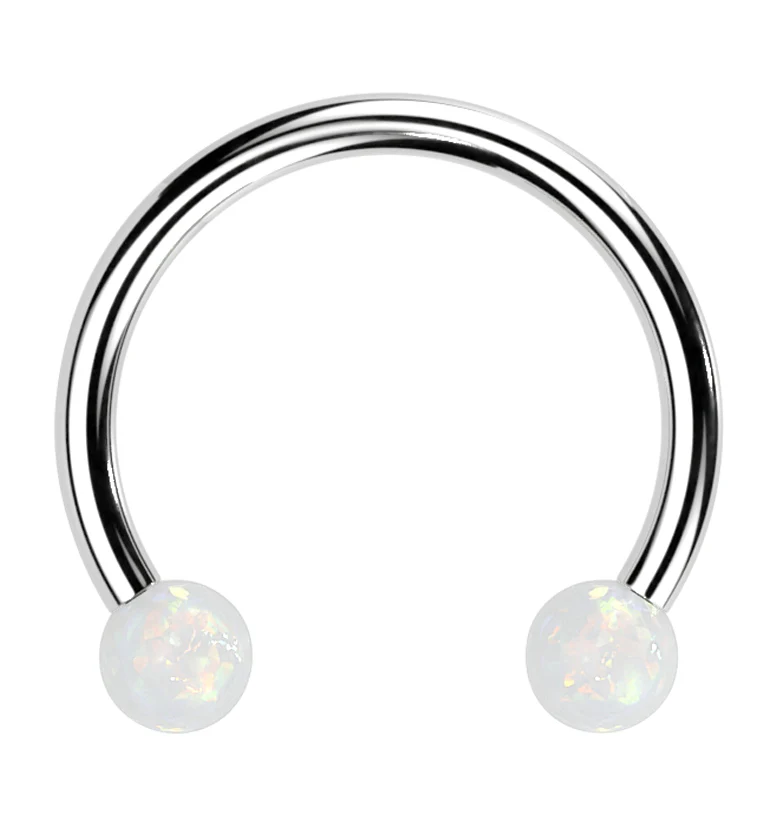White Opalite Ball Threadless Titanium Circular Barbell - Mrs Treak