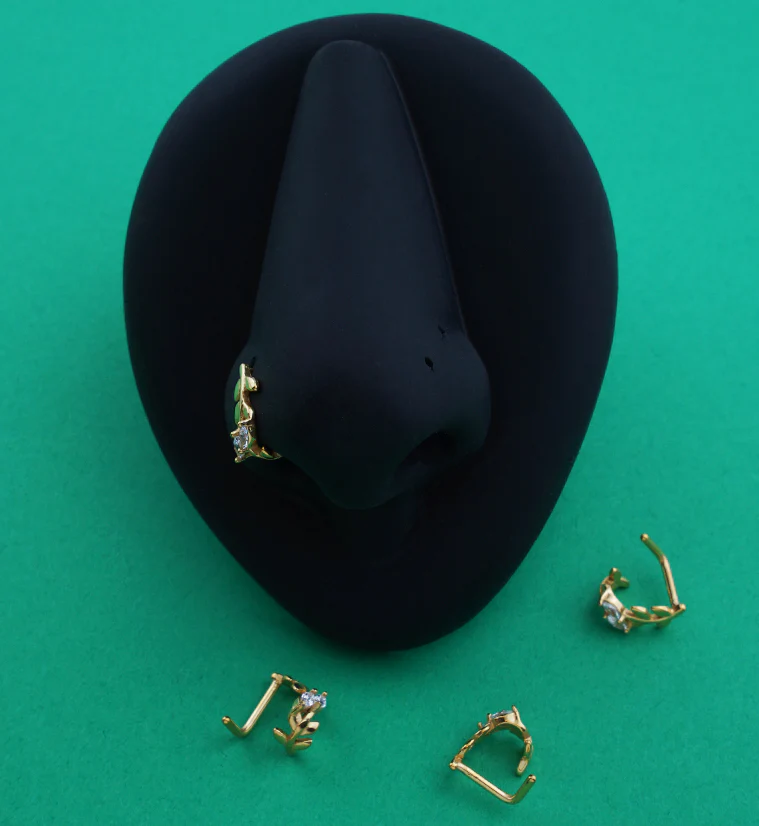 Gold PVD Wrapped Leaf Clear CZ Nose Curve - Mrs Treak