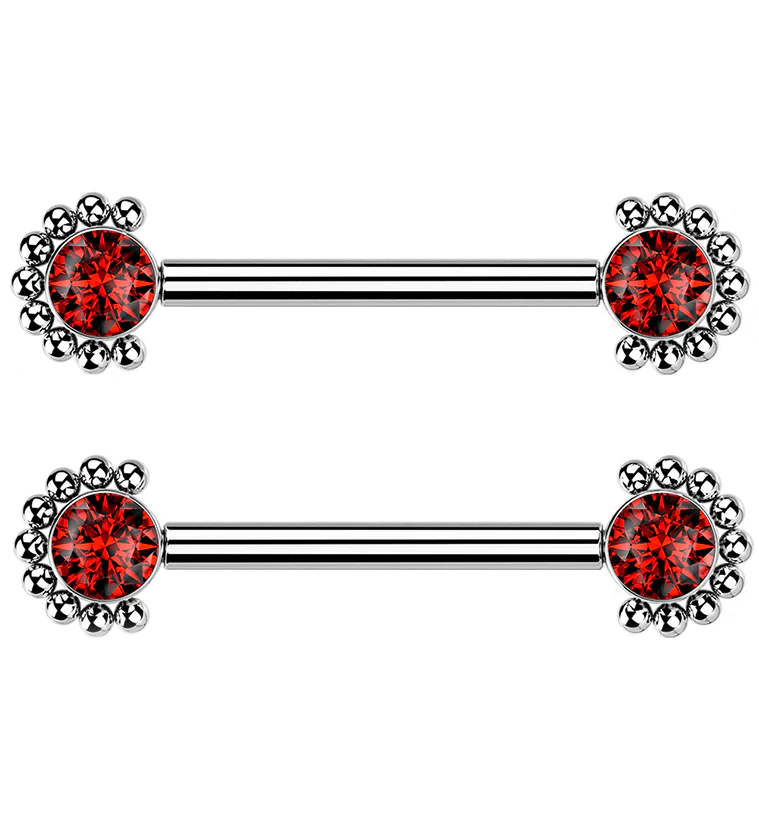 14G Encirc Double Red CZ Titanium Nipple Ring Barbell - Mrs Treak