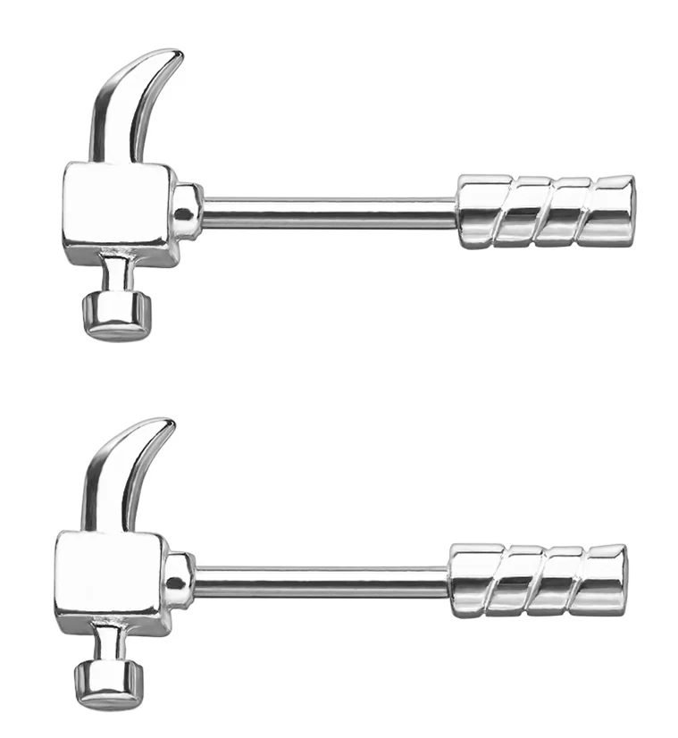 14G Silver Hammer Nipple Ring - Mrs Treak