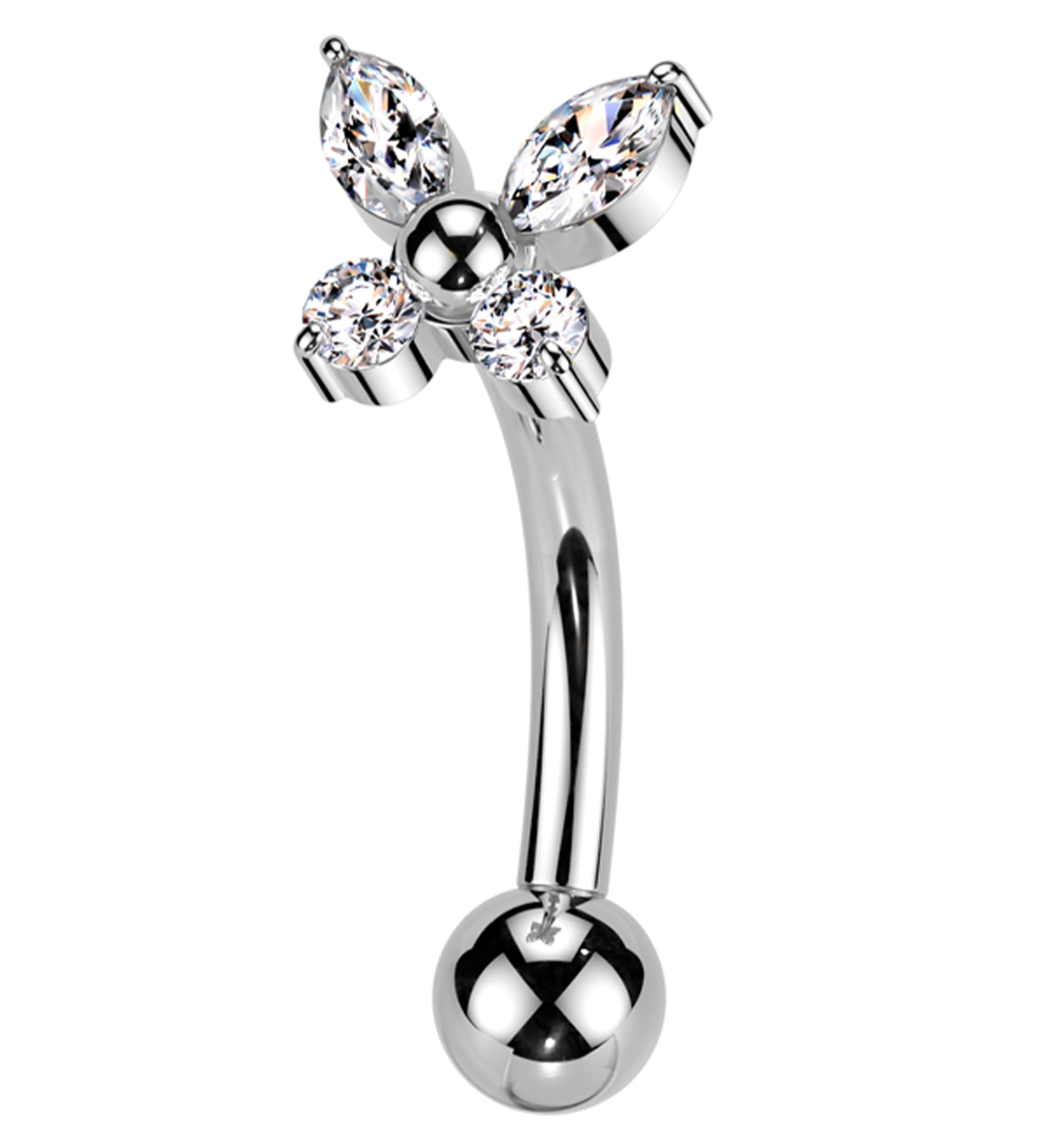 Butterfly Bead Clear CZ Titanium Threadless Curved Barbell - Mrs Treak