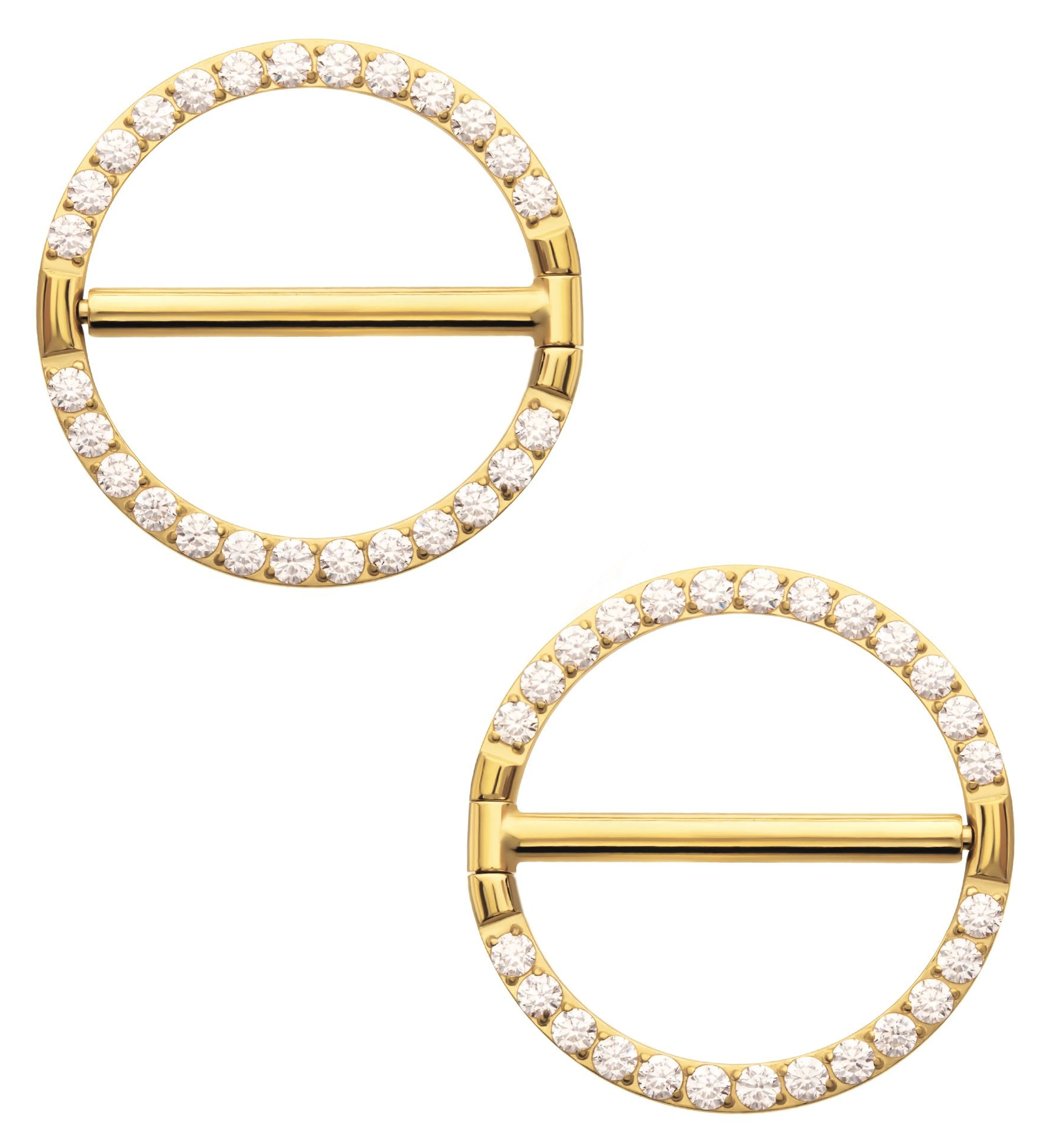 Gold PVD Circlet Clear CZ Titanium Nipple Clicker Ring - Mrs Treak