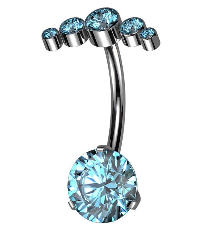Arch Aqua CZ Top Titanium Threadless Belly Button Ring - Mrs Treak
