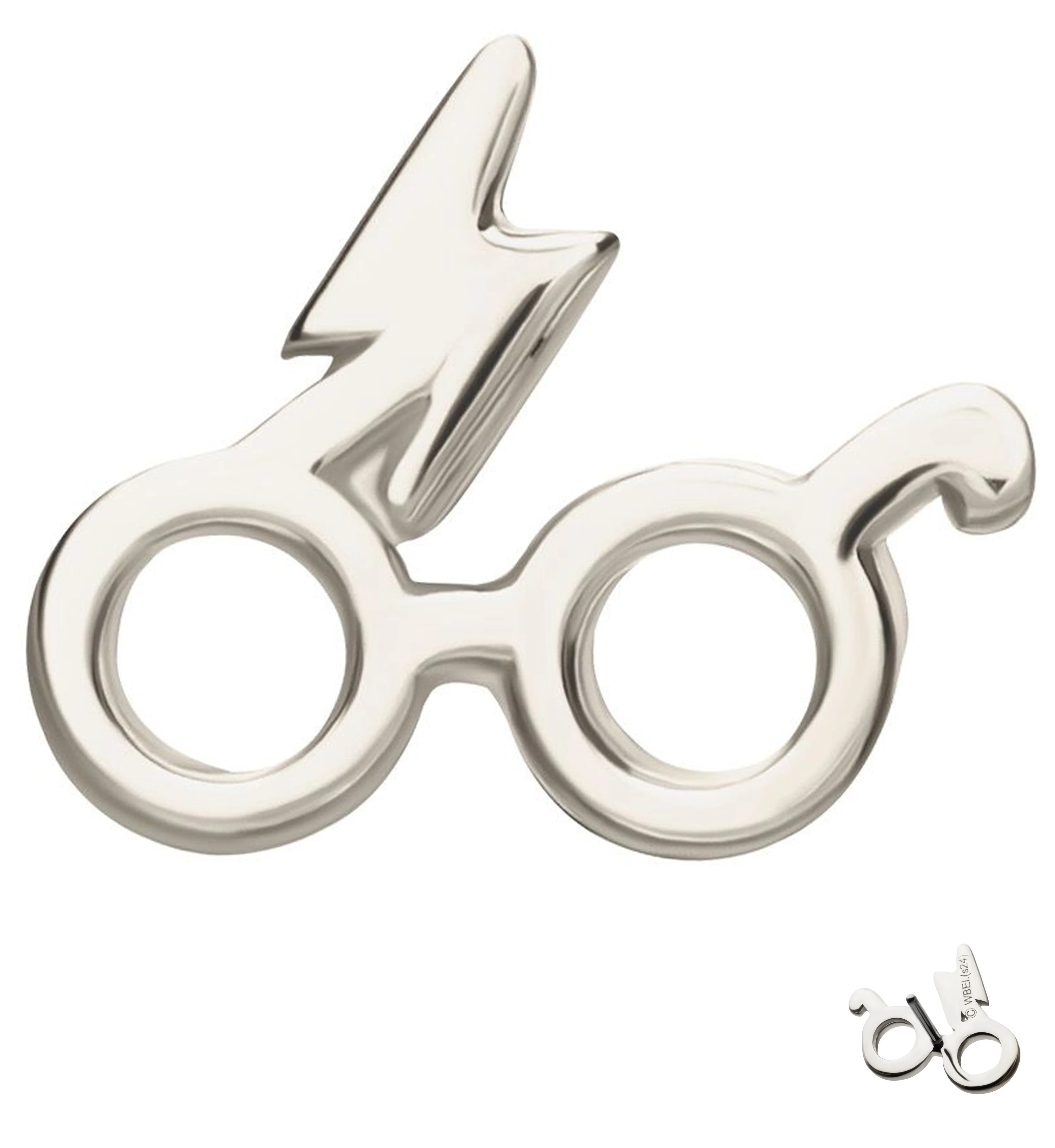 14kt White Gold Harry Potter's Glasses With Lightning Bolt Threadless Top - Mrs Treak