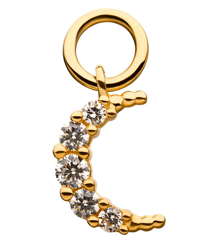 14kt Gold Beaded Crescent Moon Clear CZ Charm - Mrs Treak