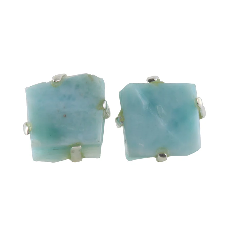 Larimar Stone Prong Set Sterling Silver Earrings - Mrs Treak