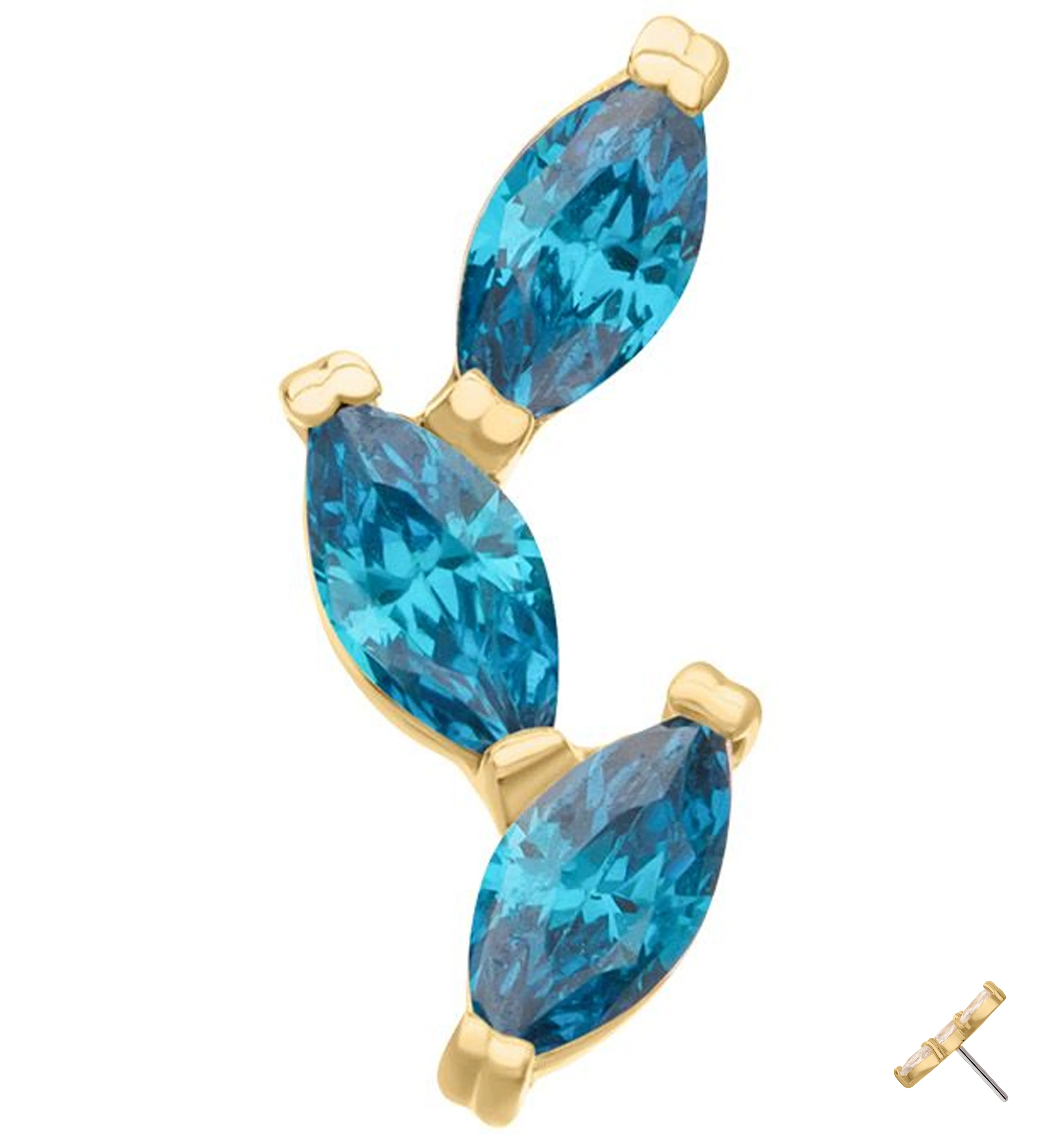 14kt Gold Triple Marquise Vine Blue Topaz CZ Threadless Top - Mrs Treak