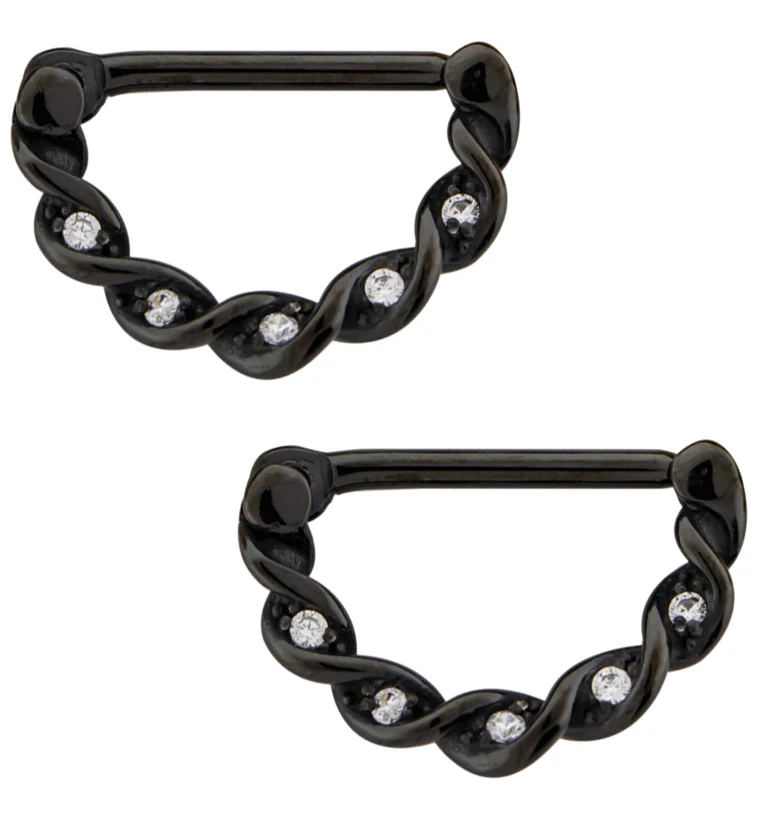 14G Black PVD Helix CZ Nipple Clicker - Mrs Treak