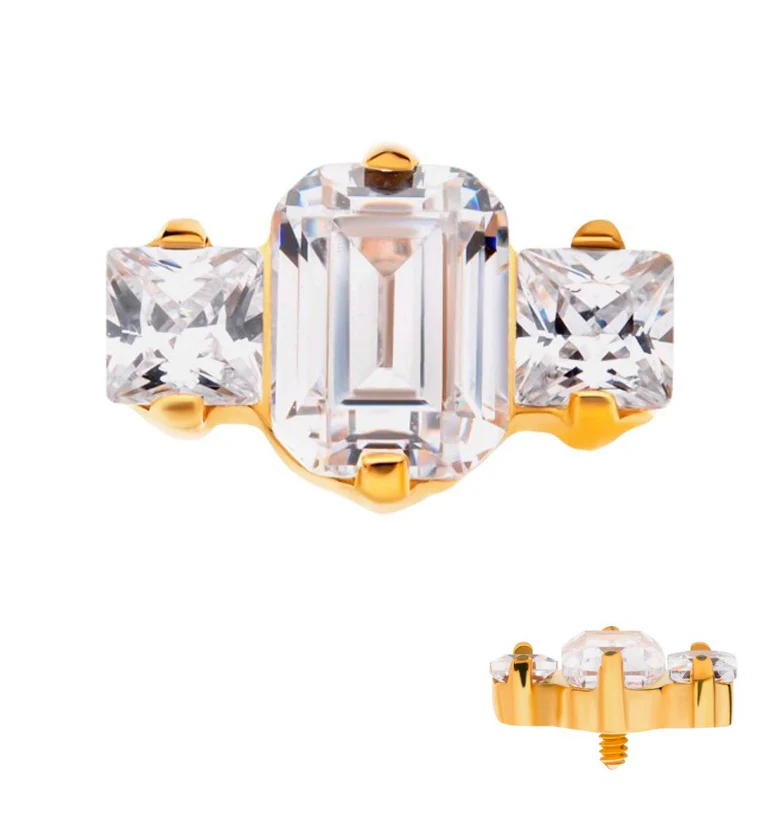 24kt Gold PVD Baronial CZ Internally Threaded Titanium Top - Mrs Treak