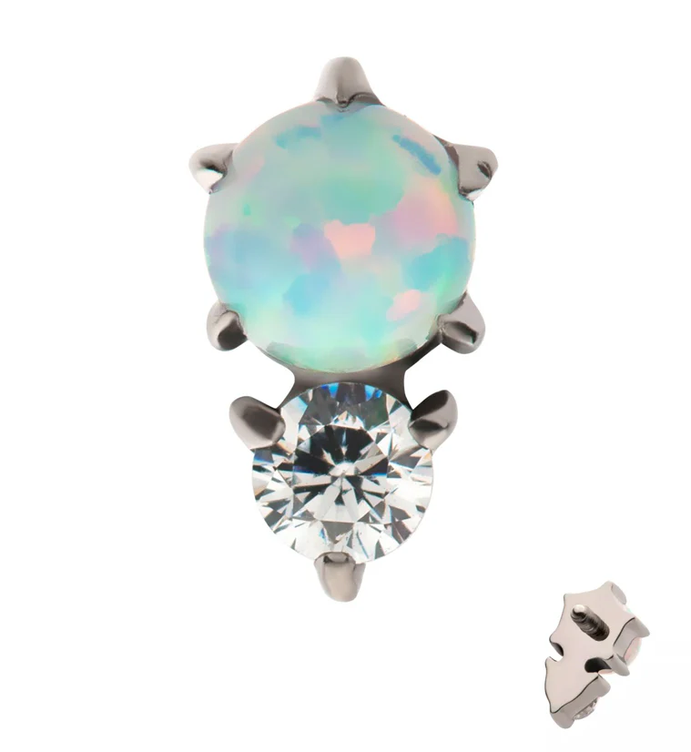 White Opalite Clear CZ Internally Threaded Titanium Top - Mrs Treak