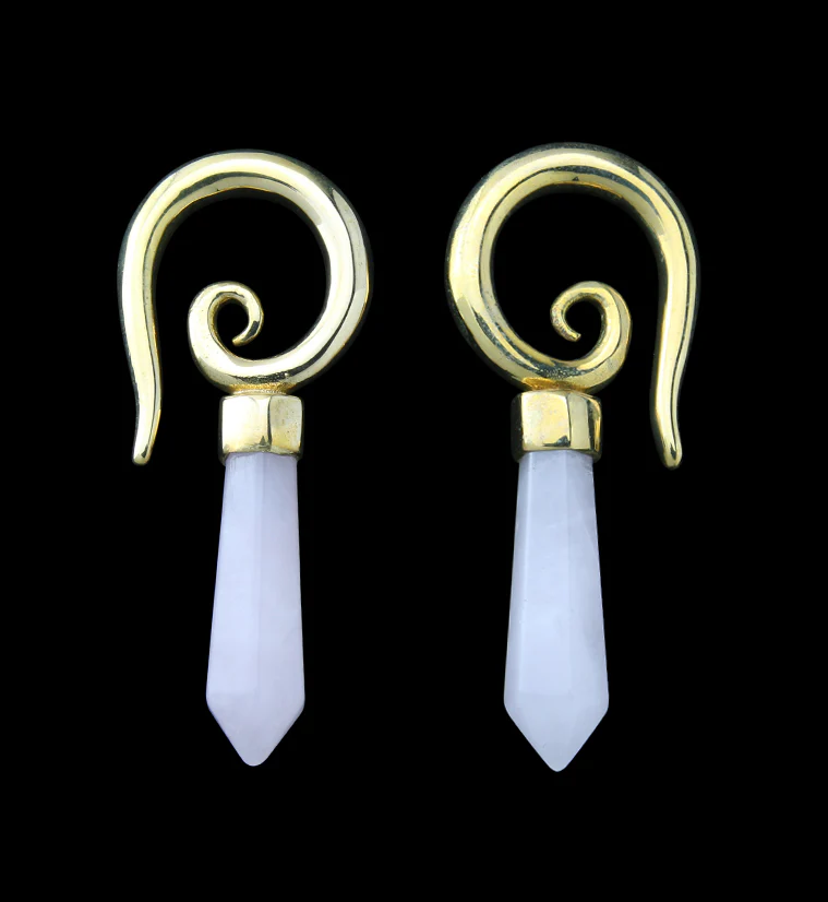 Rose Quartz Cutlas Brass Ear Weights - Mrs Treak
