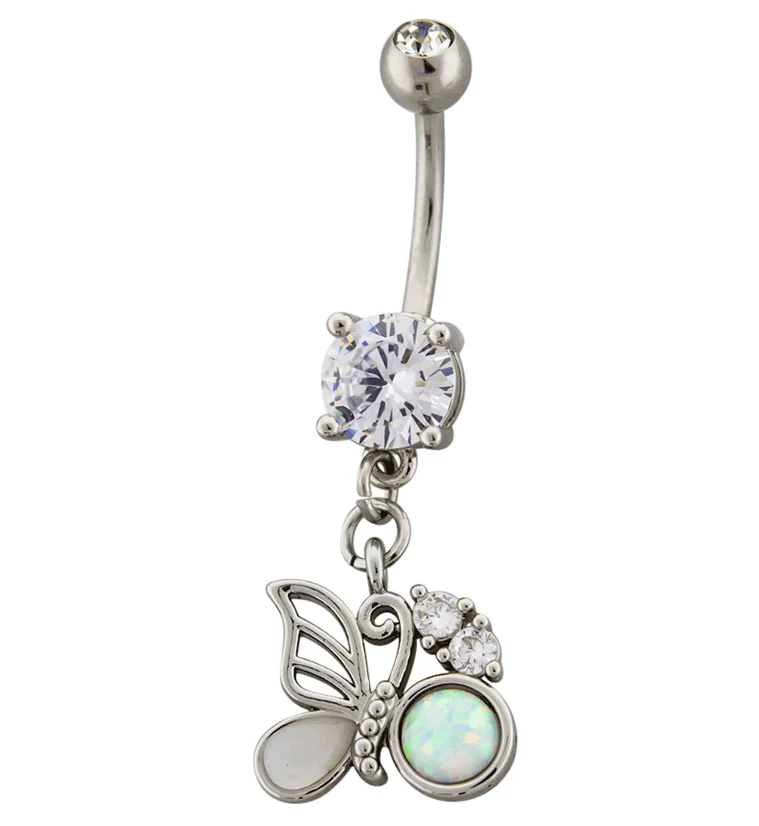 White Opalite Butterfly Belly Button Ring - Mrs Treak