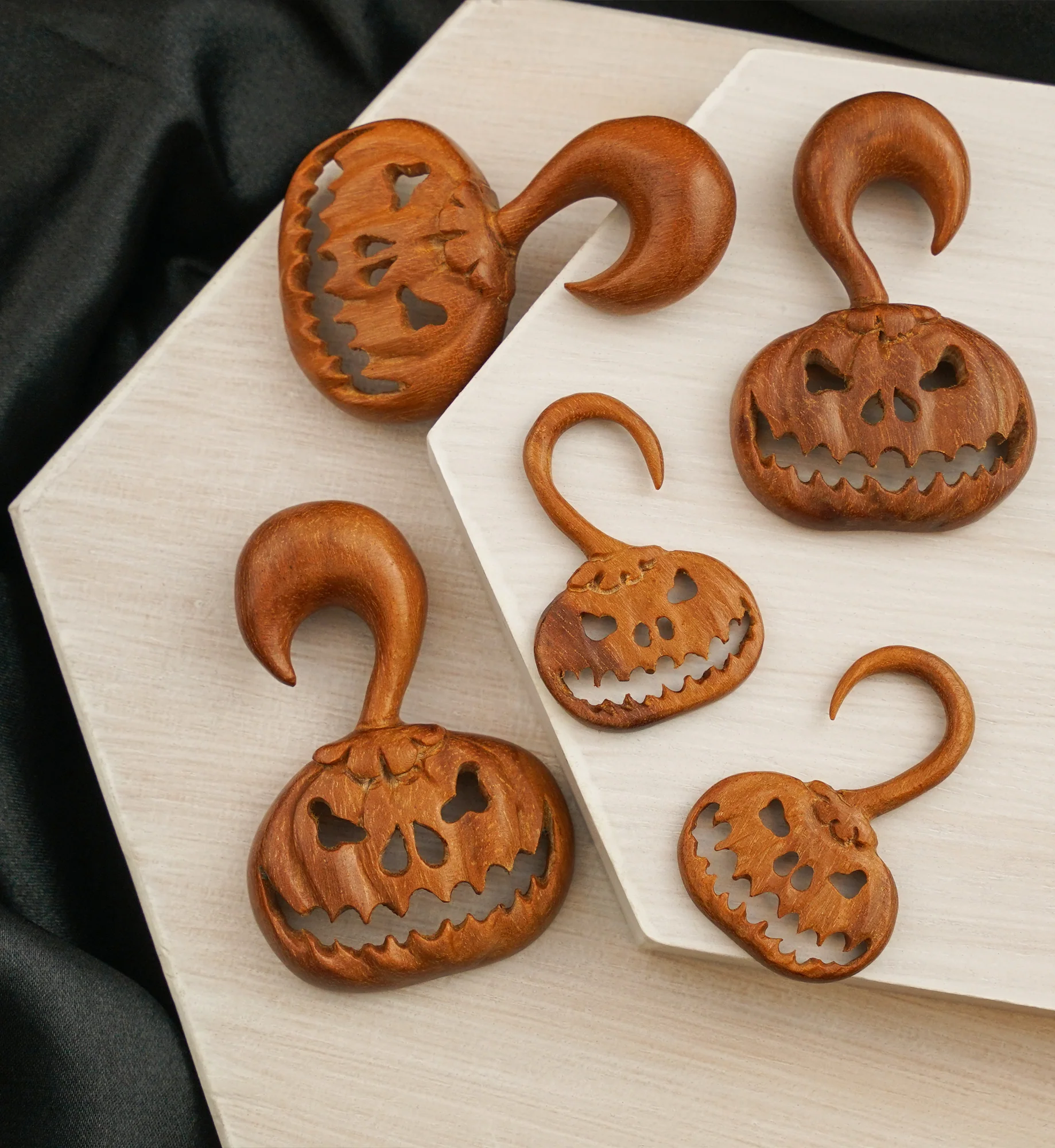 Stingy Jack Pumpkin Saba Wood Ear Hangers - Mrs Treak
