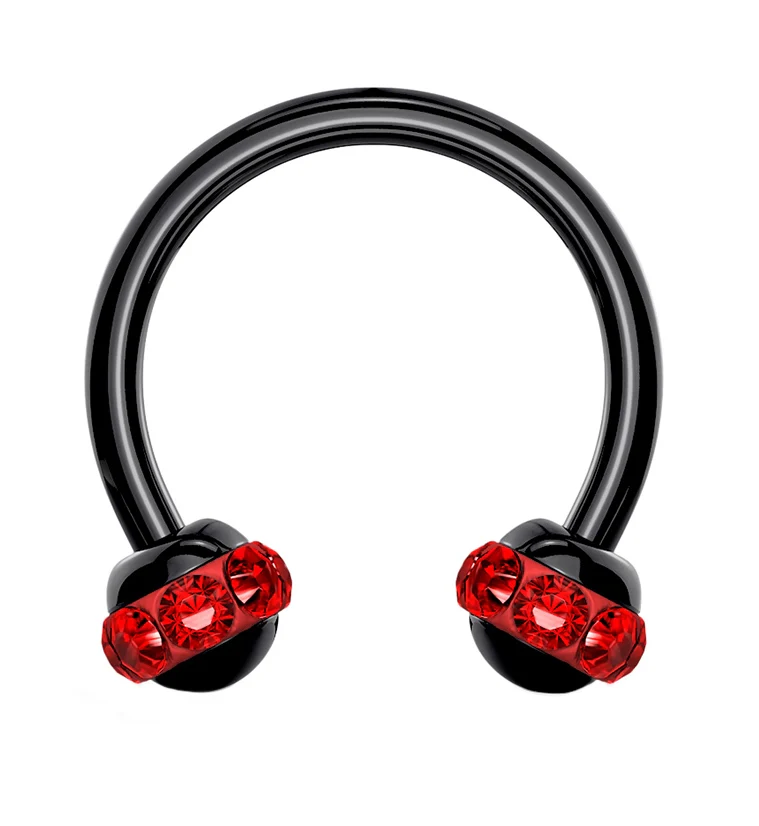 Red Gem Orb Black Circular Barbell - Mrs Treak