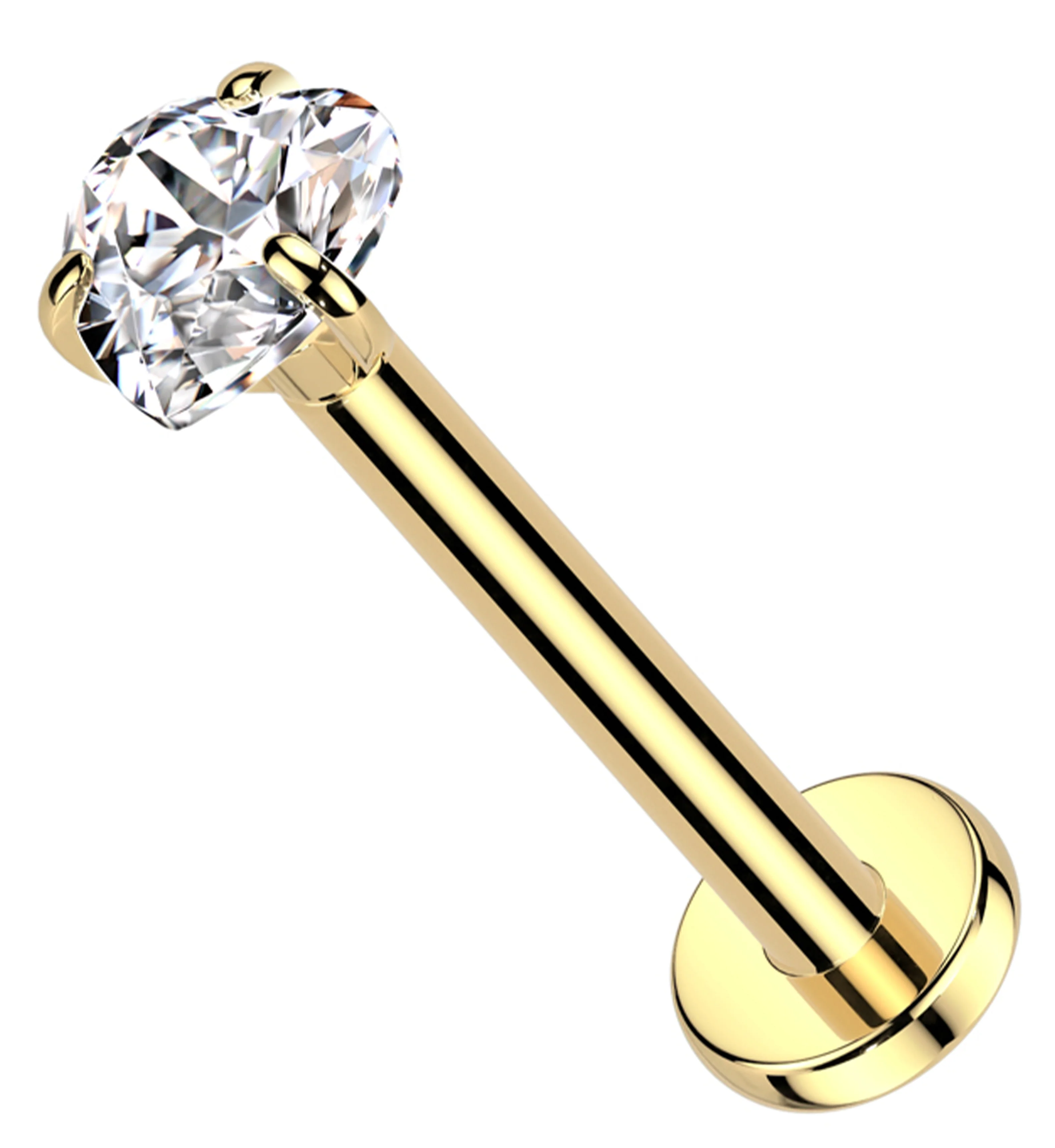 Gold PVD Heart Prong Clear CZ Titanium Threadless Labret - Mrs Treak