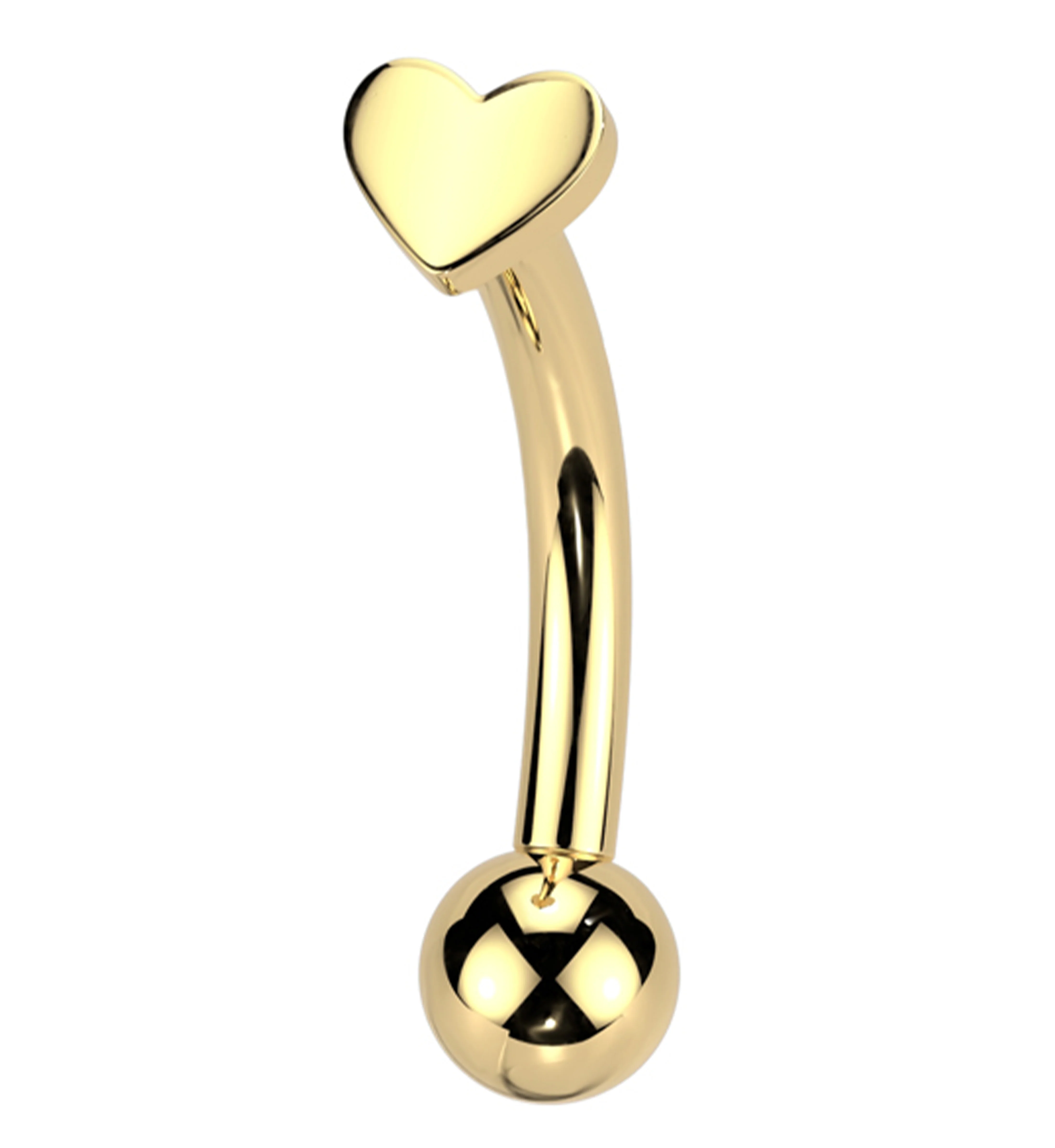 Gold PVD Heart Titanium Threadless Curved Eyebrow Barbell - Mrs Treak