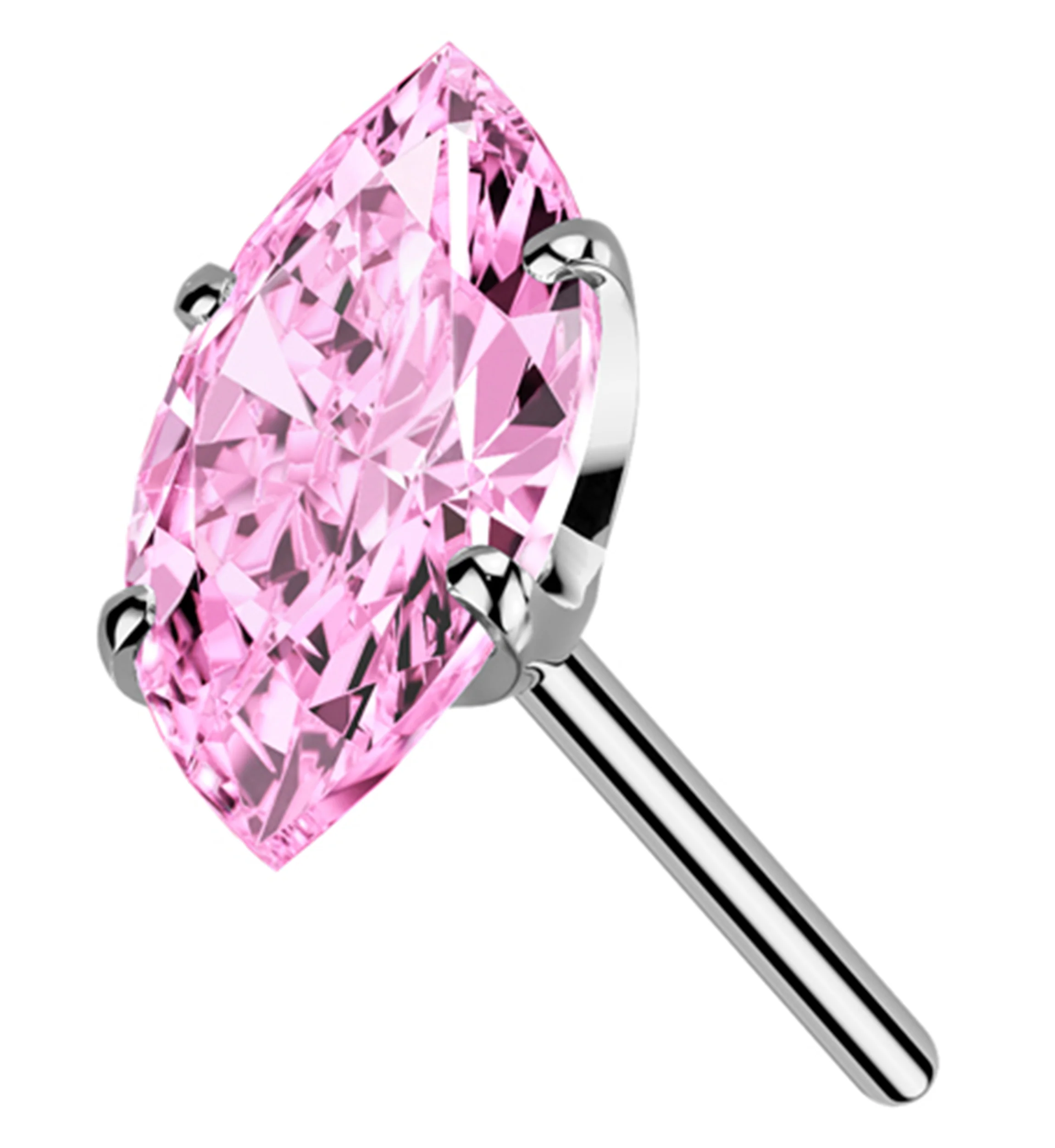 Prong Marquise Light Pink CZ Titanium Threadless Top - Mrs Treak