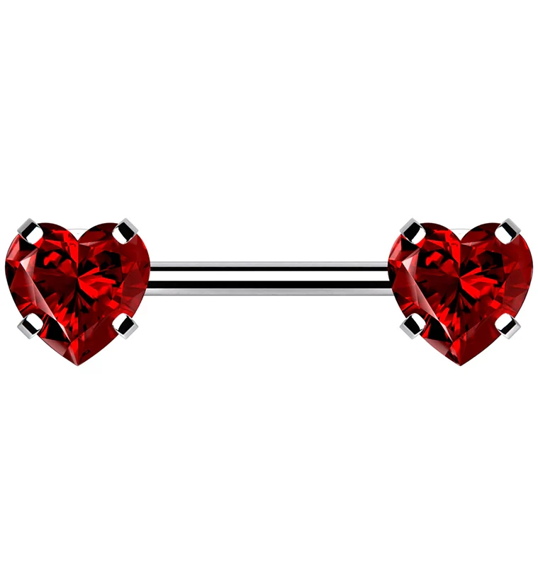 Double Red Heart CZ Stainless Steel Threadless Barbell - Mrs Treak