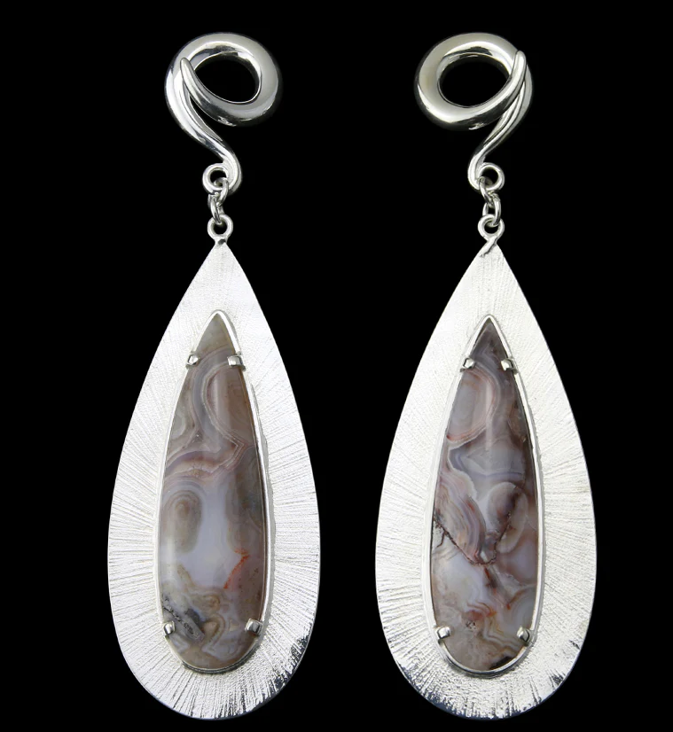 Score Laguna Lace Agate Stone White Brass Ear Weights - Mrs Treak