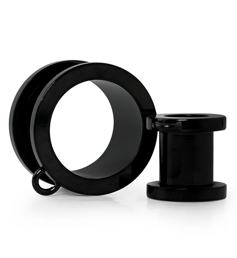 Black PVD Jump Ring Stainless Steel Screw Back Tunnel Plugs - Mrs Treak