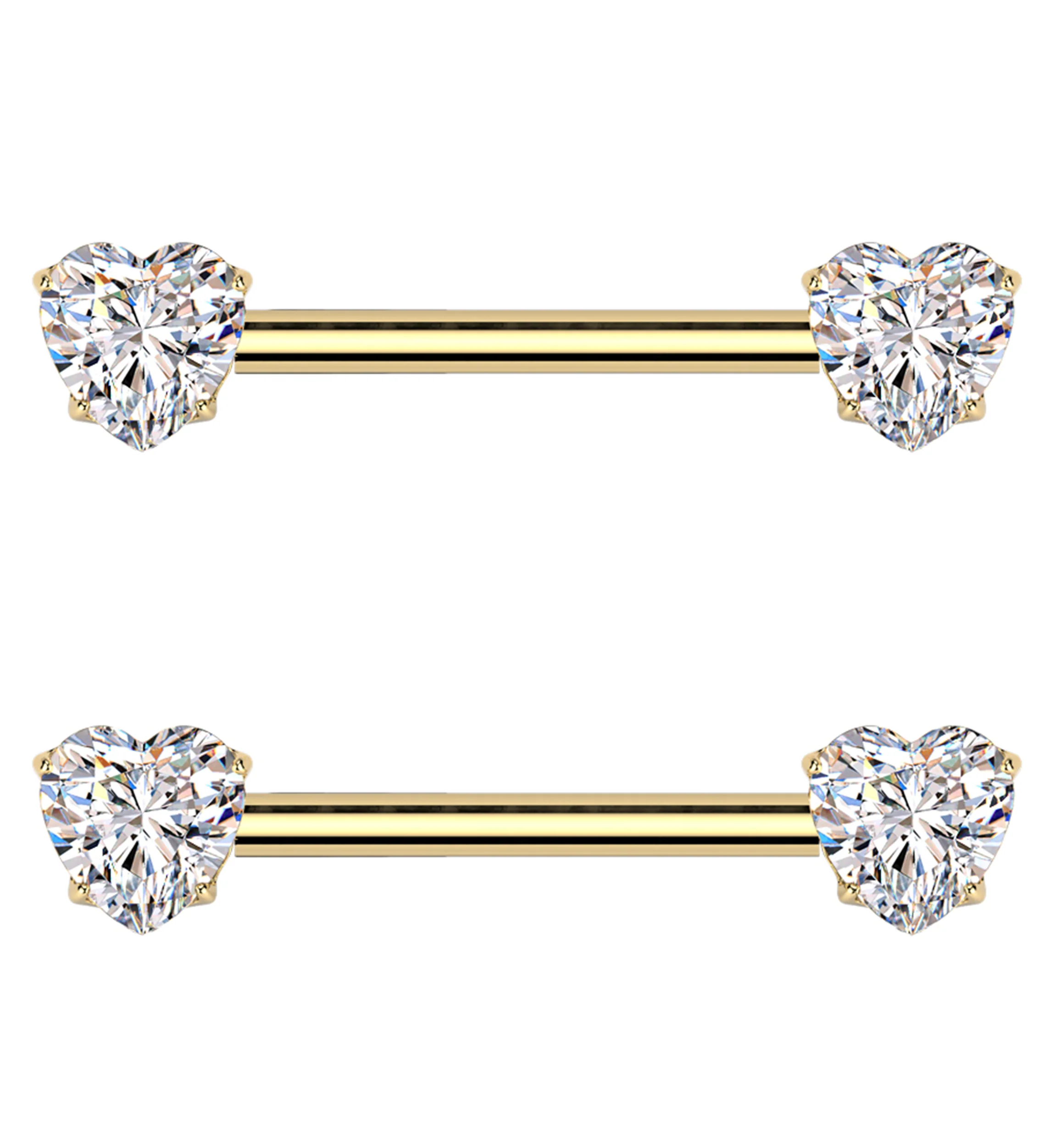 Gold PVD Prong Heart Clear CZ Threadless Titanium Nipple Barbell - Mrs Treak