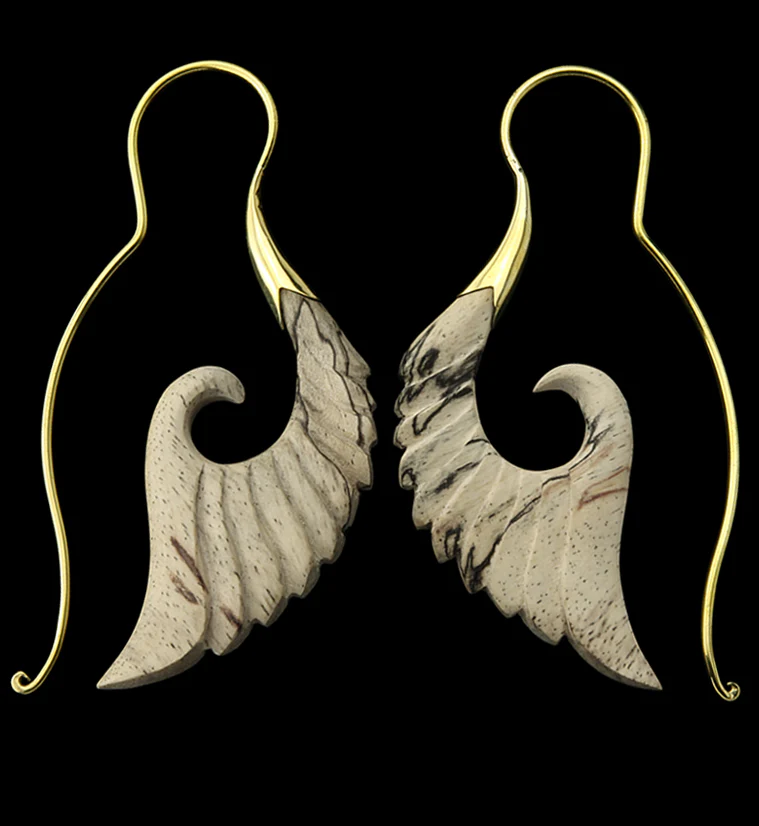 18G Cherub Wing Brass Tamarind Wood Hangers / Earrings - Mrs Treak