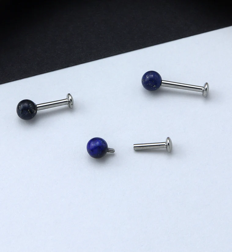 Sodalite Blue Stone Ball Top Internally Threaded Labret - Mrs Treak