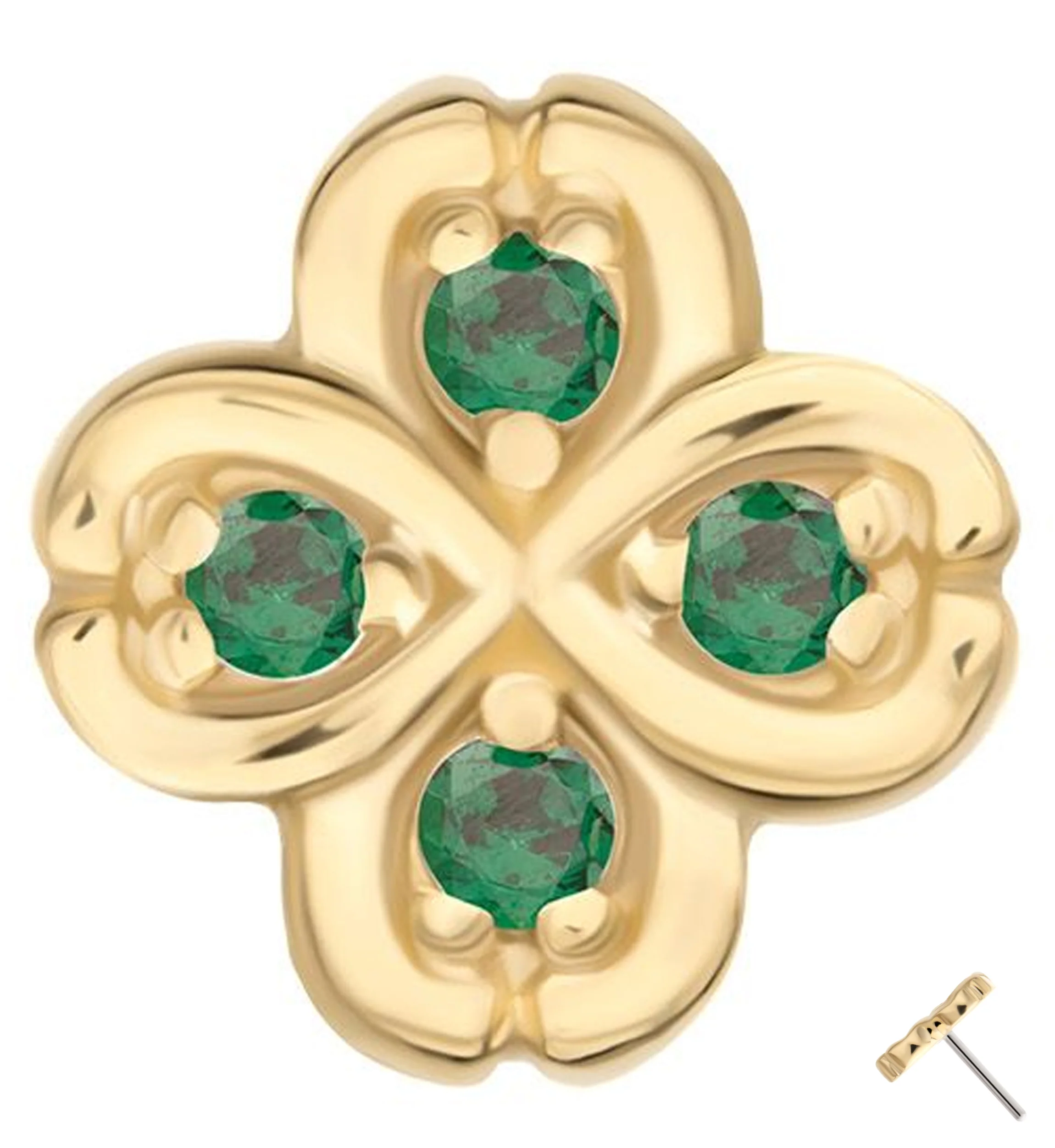 14kt Gold Clover Emerald CZ Threadless Top - Mrs Treak