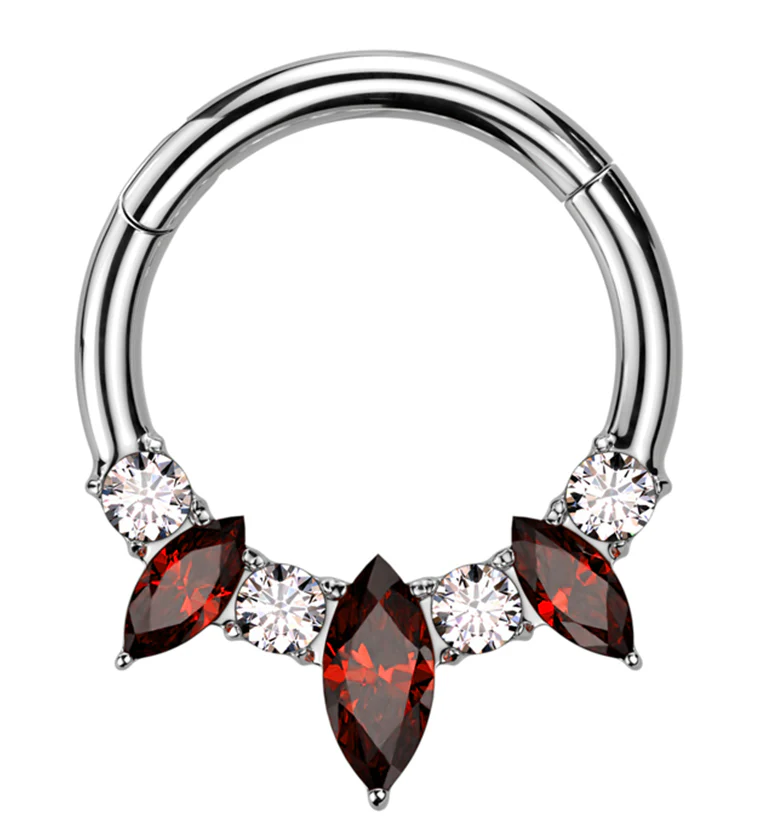 Medley Clear And Red CZ Titanium Hinged Segment Ring - Mrs Treak