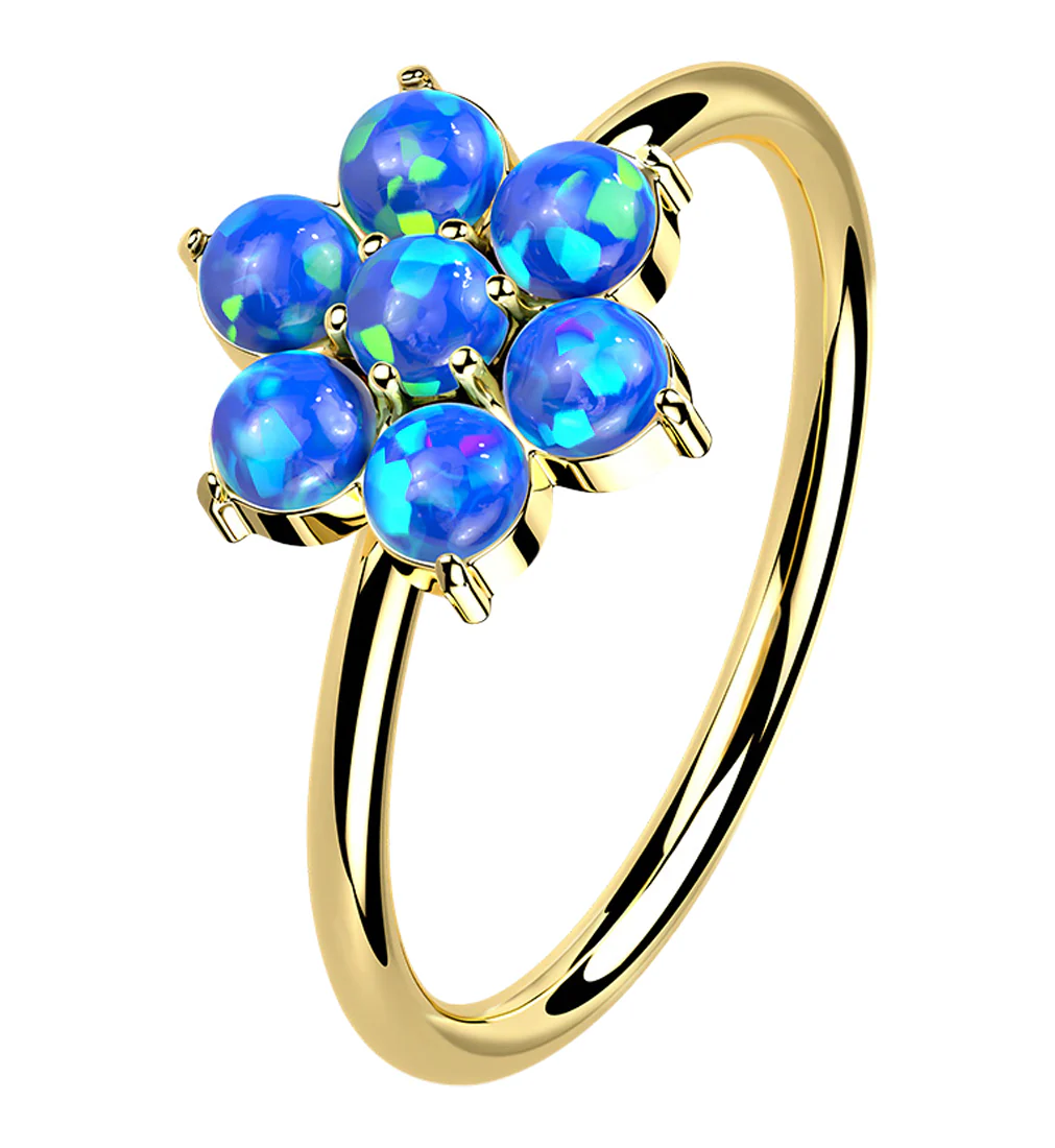 14kt Gold Blue Opalite Flower Hoop Ring - Mrs Treak
