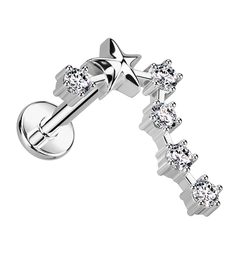 Pisces Constellation Clear CZ Stainless Steel Internally Threaded Labret - Mrs Treak