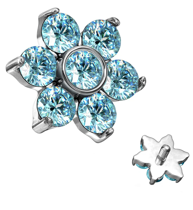 Aqua CZ Floret Threaded End - Mrs Treak