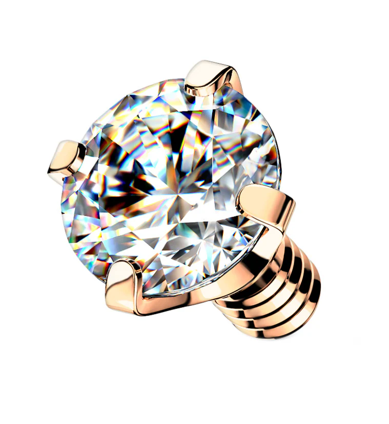 Rose Gold PVD Prong Clear CZ Stainless Steel Internally Threaded Top - Mrs Treak