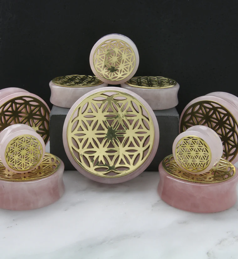 Flower of Life Rose Quartz Stone Plugs - Mrs Treak