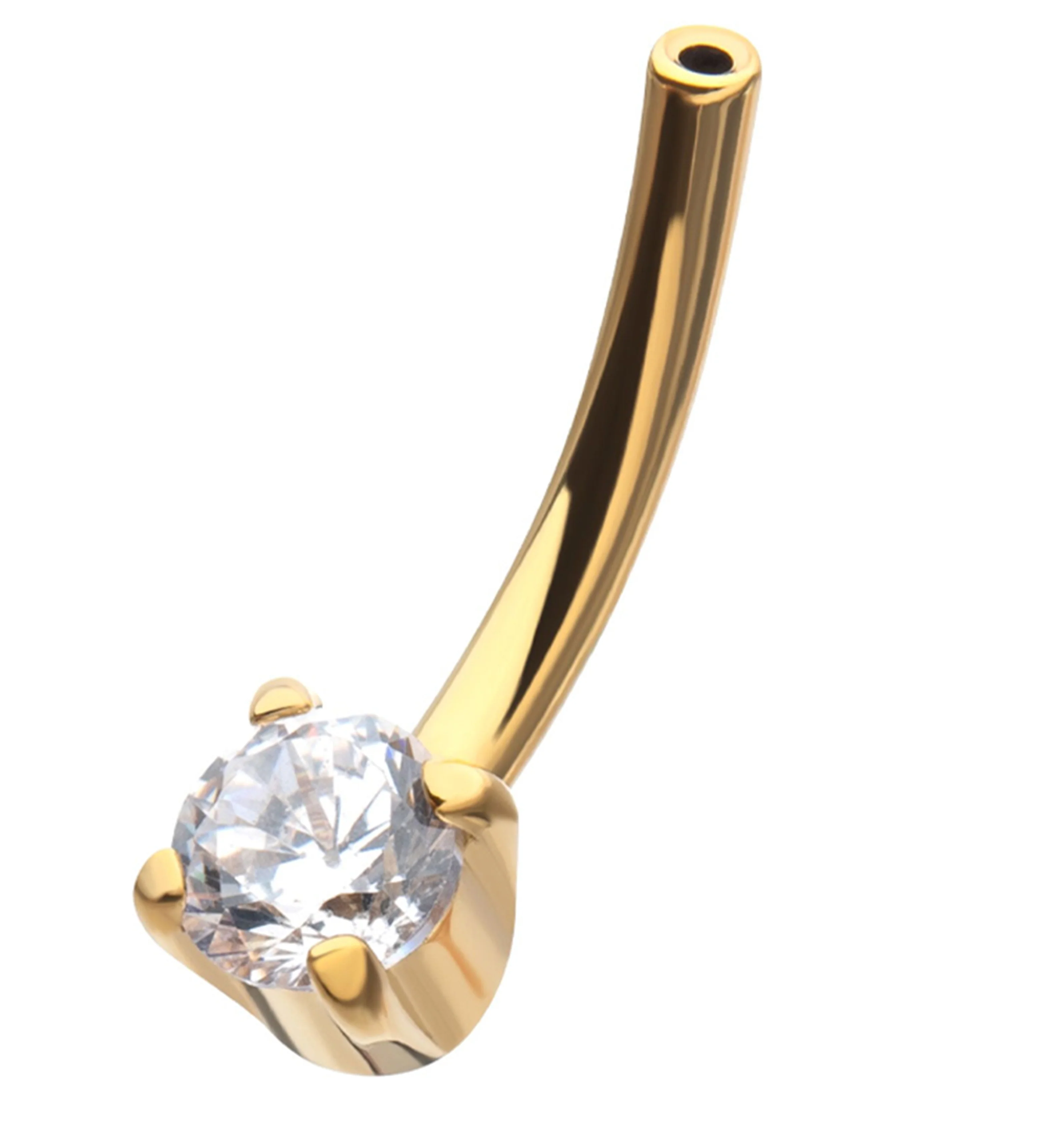 24kt Gold PVD Clear CZ Titanium Threadless Curved Barbell - Mrs Treak