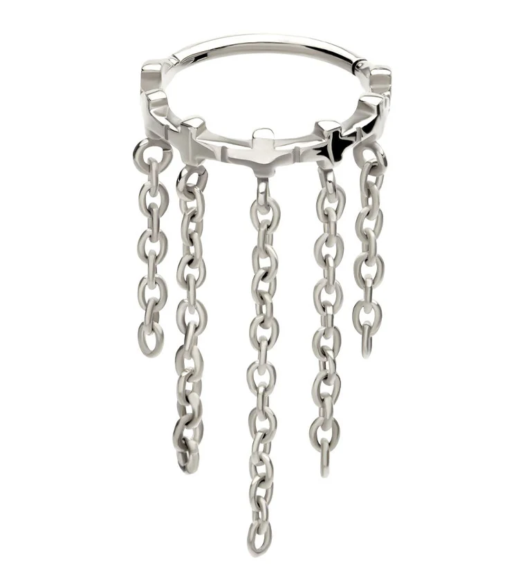 Cross Row Dangle Chains Stainless Steel Hinged Segment Ring - Mrs Treak