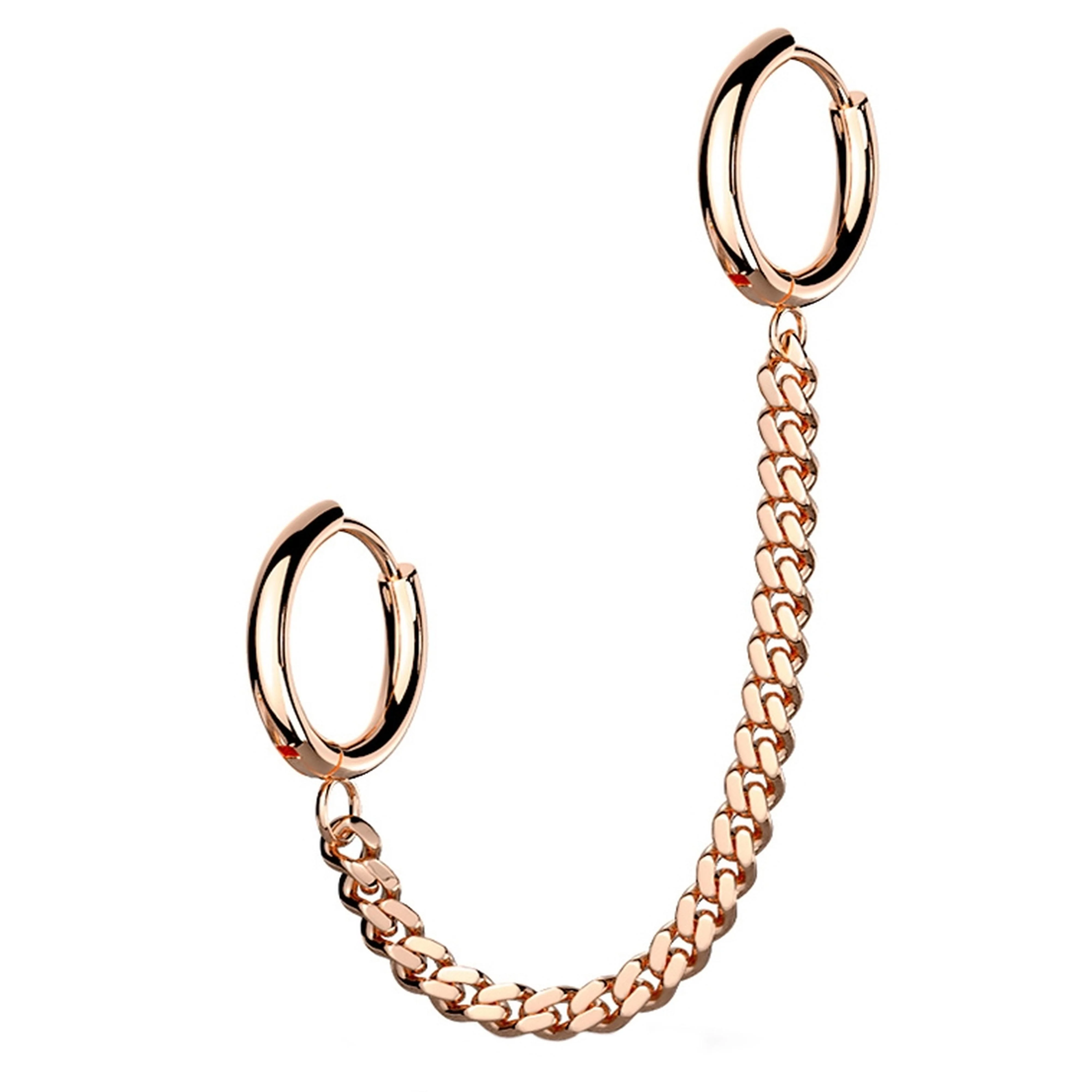 Rose Gold PVD Chained Double Hinged Hoop Cartilage Ring - Mrs Treak