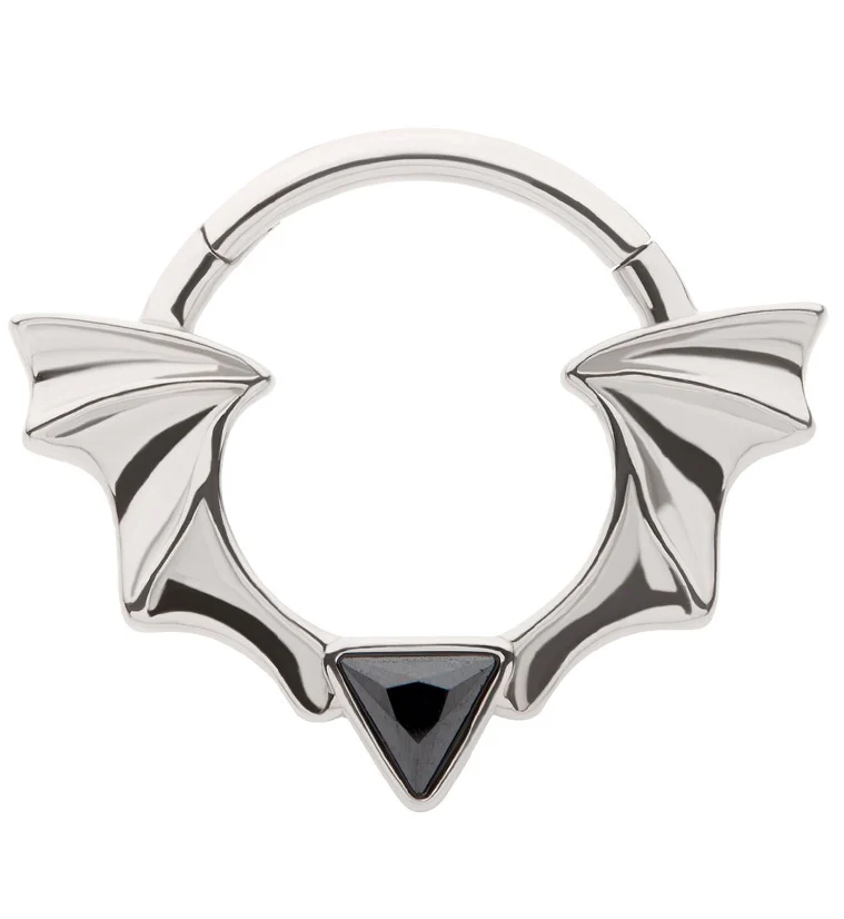 Bat Wing Black CZ Triangle Stainless Steel Hinged Segment Ring - Mrs Treak