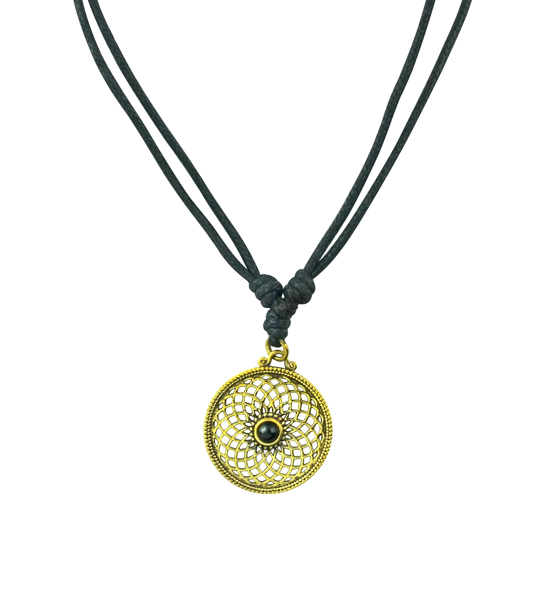 Torus Black Onyx Stone Inlay Brass Pendant Necklace - Mrs Treak