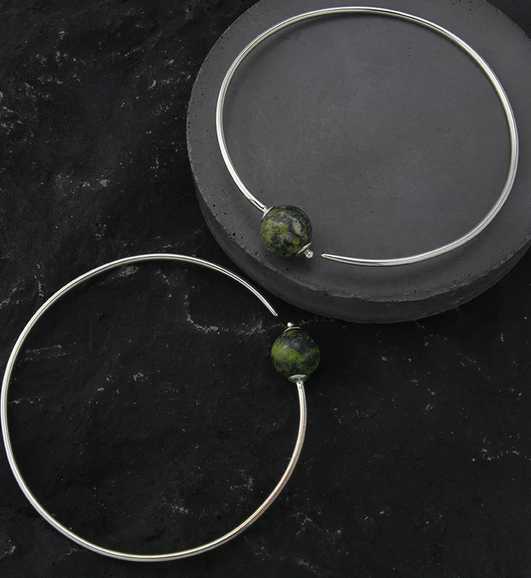 Serpentine Stone Orb White Brass Hangers / Plug Hoops - Mrs Treak