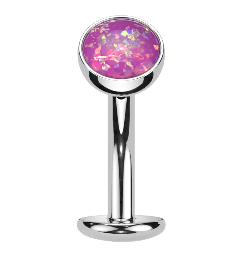 Pink Opalite Titanium Threadless Floating Belly Button Ring (Convex Disk) - Mrs Treak