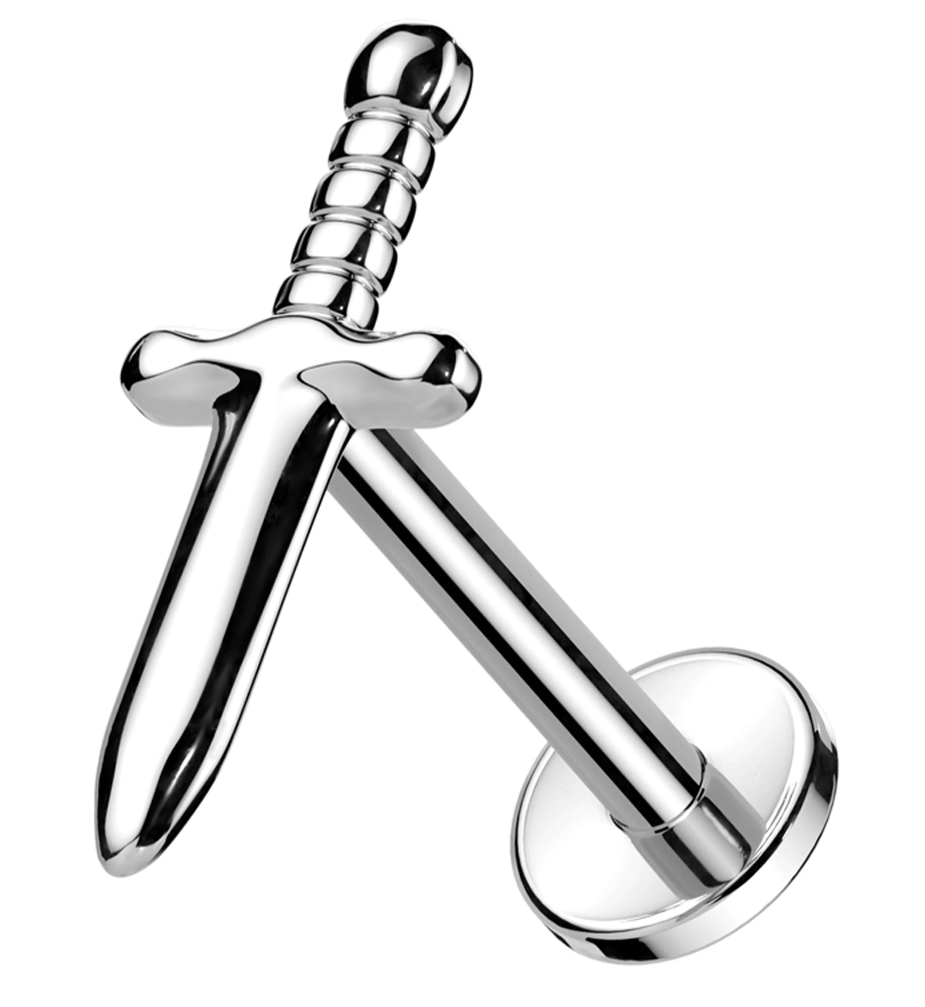 Twisted Handle Dagger Internally Threaded Titanium Labret - Mrs Treak