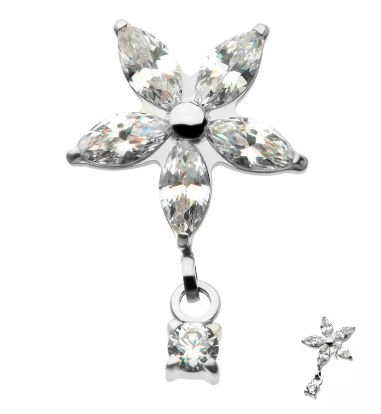 Flower Dangle CZ Threadless Titanium Top - Mrs Treak