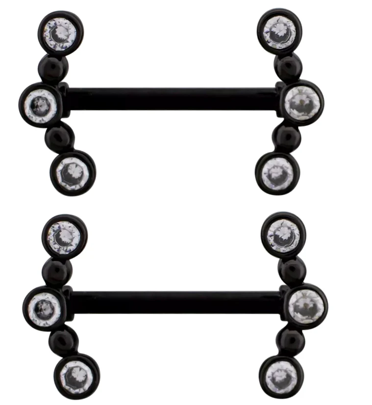 Black PVD Alternate Arch Clear CZ Stainless Steel Nipple Barbell - Mrs Treak